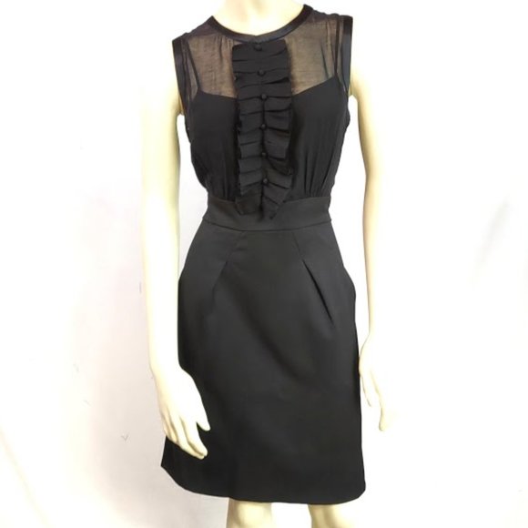 BCBGMaxAzria Tux Ruffle Front Sheer Sheath Dress 4 - Picture 1 of 7